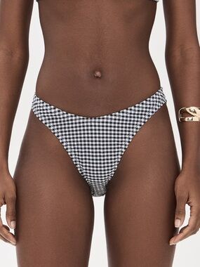 Good American Black & White Gingham High-Cut Bikini Bottom